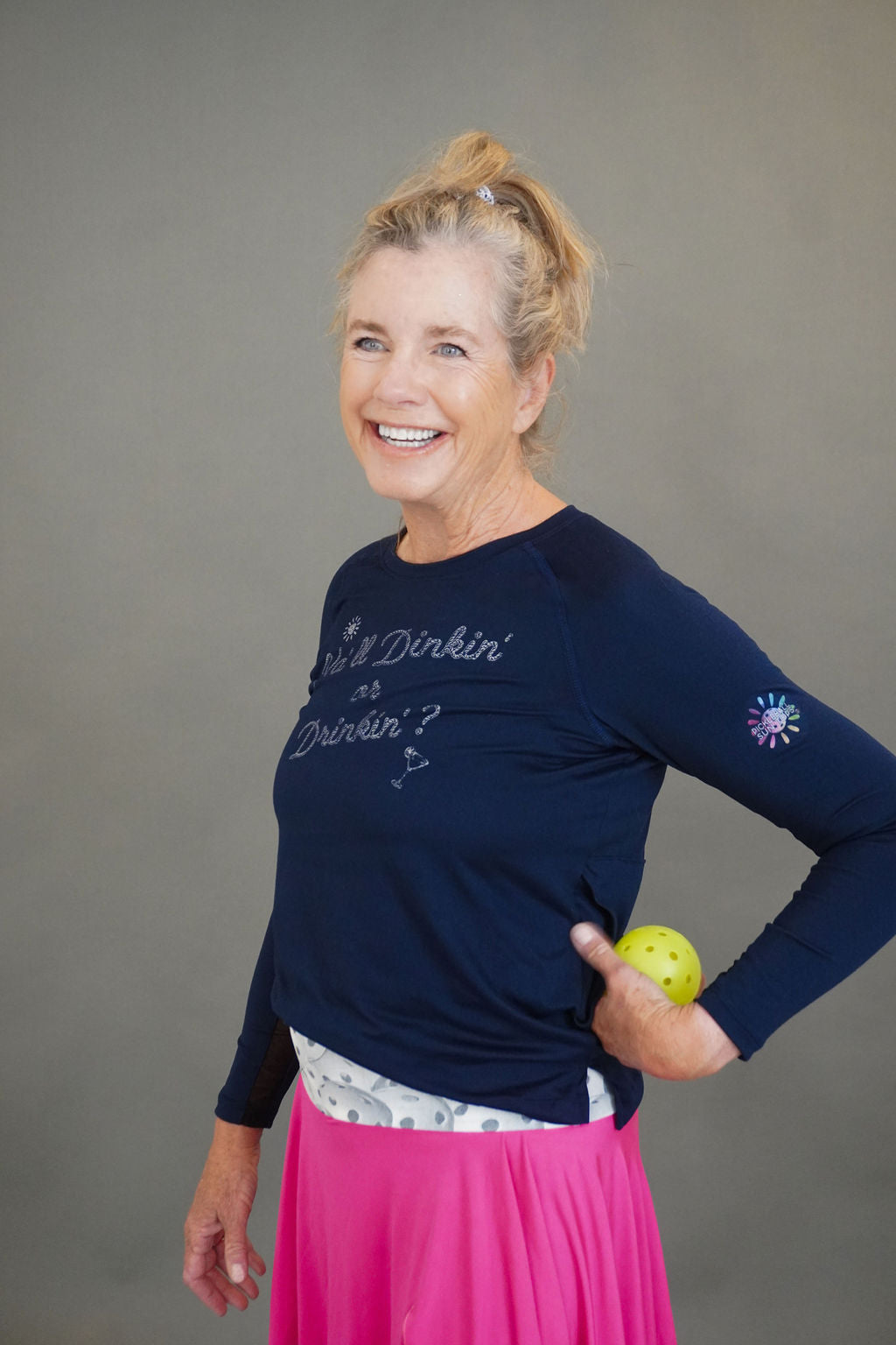 Dink or Drink Pickleball Long Sleeve Performance Top with Cooling Mesh