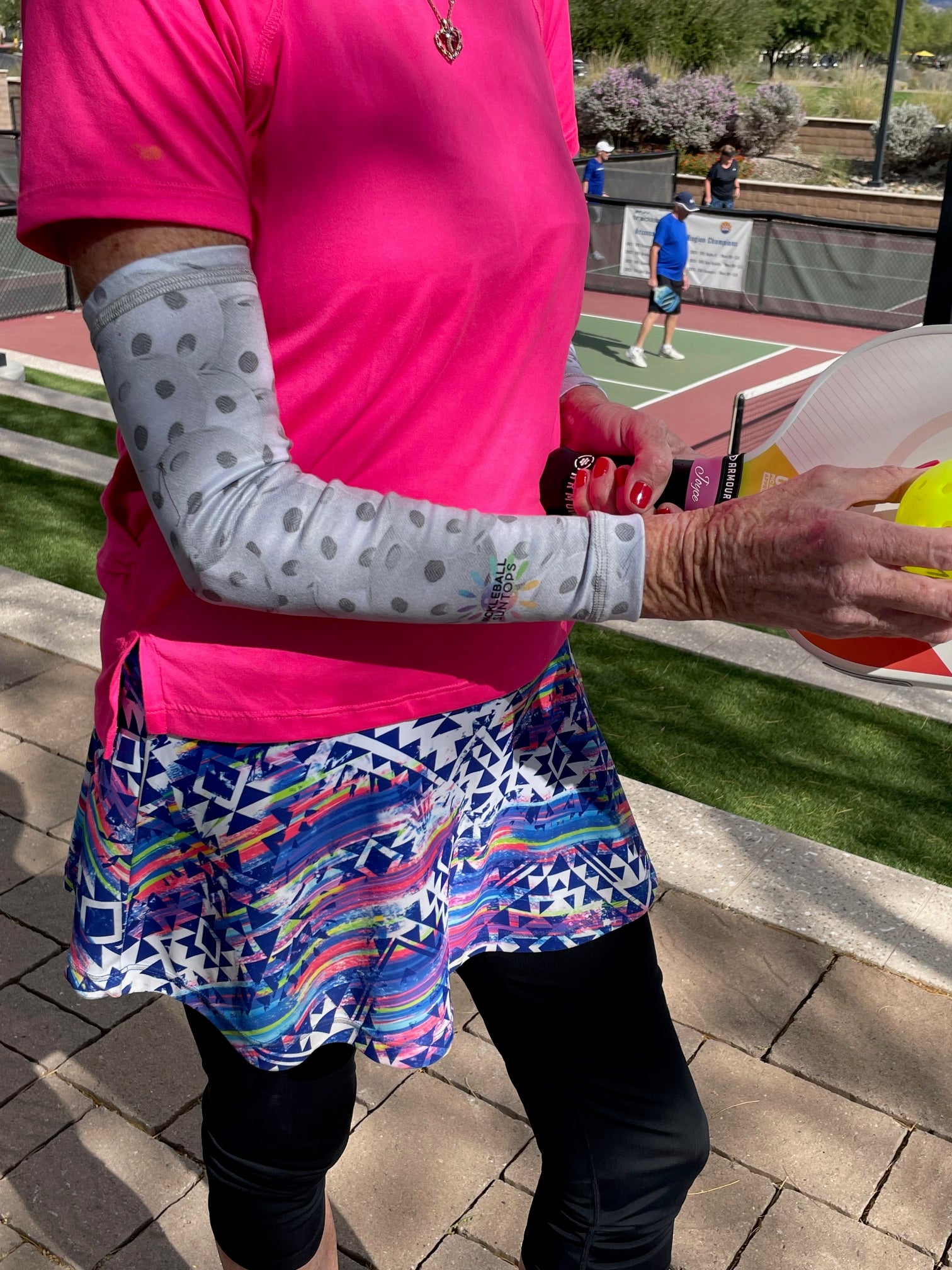 White with pickleball pattern