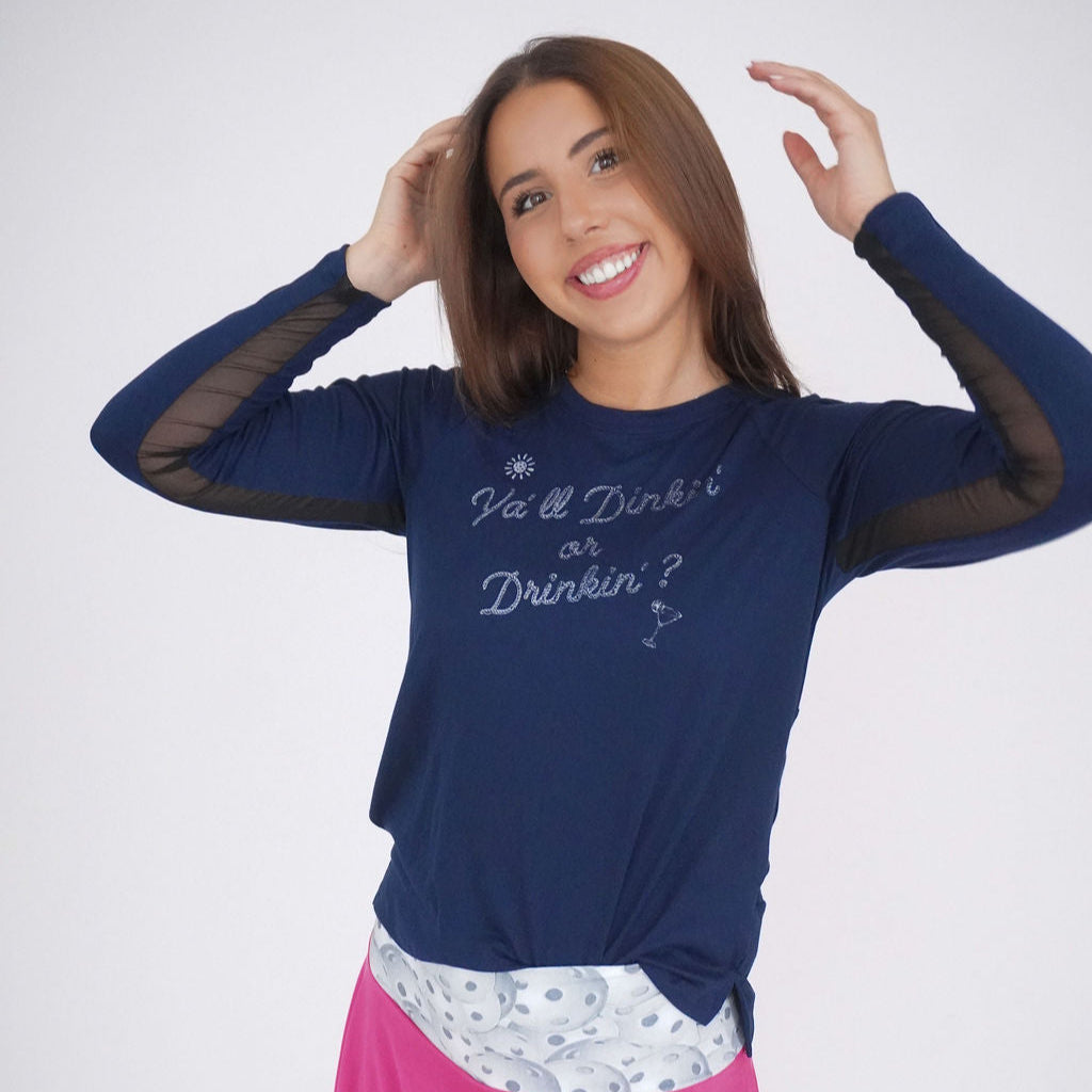 Dink or Drink Pickleball Long Sleeve Performance Top with Cooling Mesh