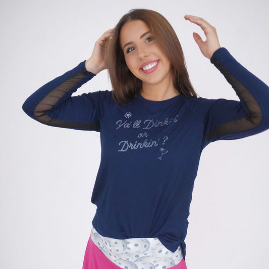 Dink or Drink Pickleball Long Sleeve Performance Top with Cooling Mesh