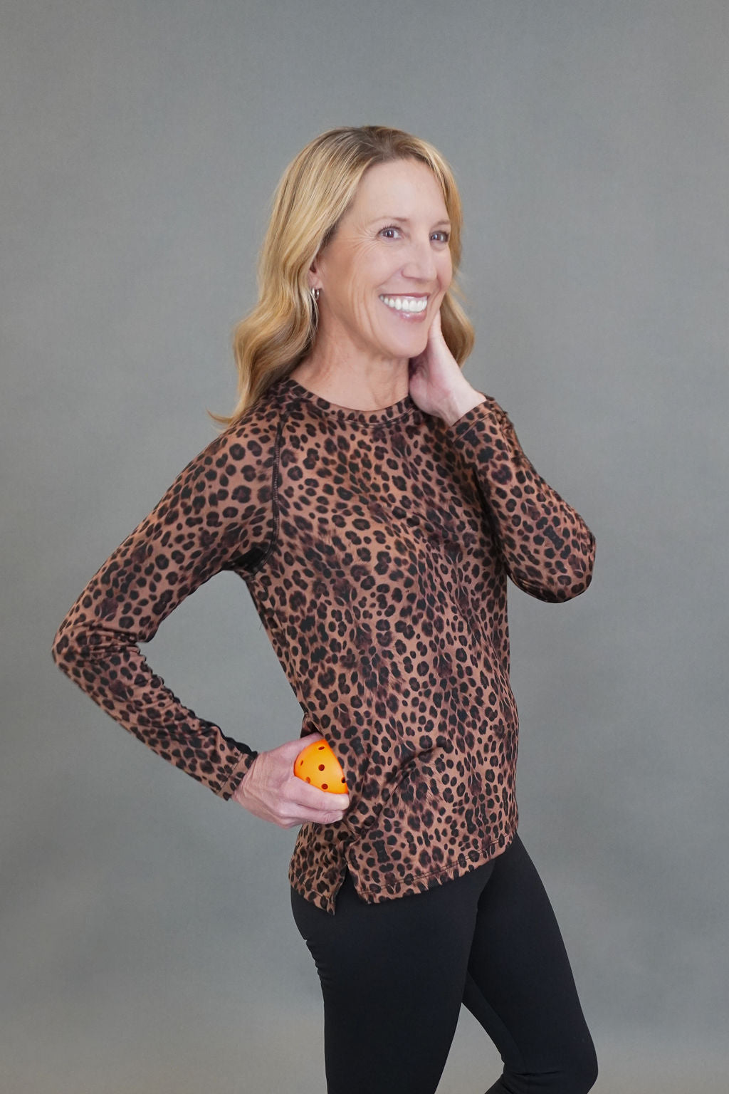 Leopard Long Sleeve Top with Cooling Mesh