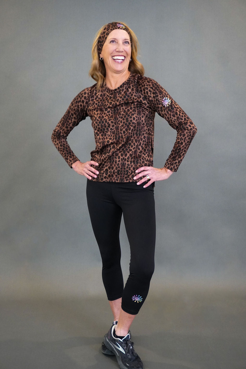 Leopard Long Sleeve Top with Cooling Mesh